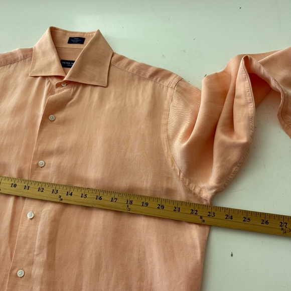 Peter Millar Collection Light Peach Orange Linen Blue Button Up Shirt Men MEDIUM - Picture 5 of 7